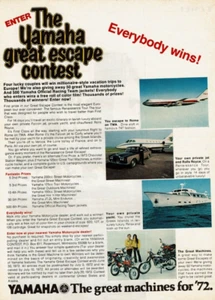 1972 Vintage Print Ad Enter The Yamaha great escape contest Everybody wins - Bild 1 von 2