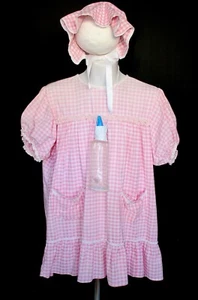 Adult Big Baby Girl Fancy Dress Bonnet & Bottle Costume Pink White Sissy Play - Picture 1 of 5