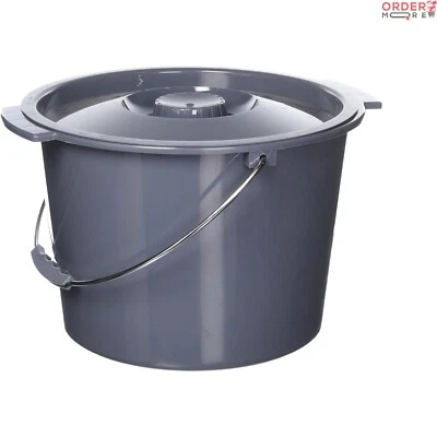 Universal Fit Commode Bucket - 2 Gallon Capacity with Lid and Handle, Dark Gray - Image 1 of 3