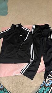 Adidas Little Boys Zip Up Front Tricot Black 2 pc Jacket Pants Set Youth 6