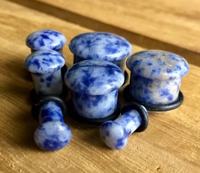 PAIR Blue Spot Jasper Stone Plugs Single Flare Gauges Earlets Body Jewelry - Image 1 of 4