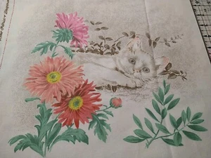 Vtg House 'N Home Fabrics & Draperies Inc. 1982 Cute Kitten Panel Square 12x14" - Picture 1 of 5