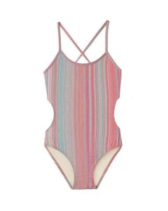 PQ Swim Girls Newport Stripe Ayah Cut Out One Piece Swimsuit Size 10 - Picture 1 of 8