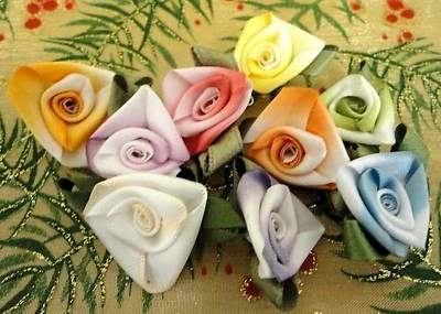 Satin Ribbon Rose DIY Arts Appliques Craft Mix 100 pcs 1312F-3 - Image 1 of 2