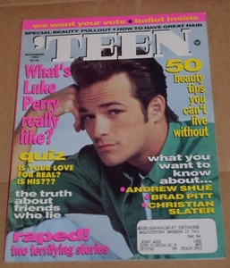 TEEN Magazine November 1992 - Luke Perry, 50 Beauty Tips, Shue, Pitt, Slater - Picture 1 of 3