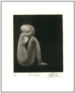SOLO FEMALE WITH SILENT THOUGHTS Original Modernist NUDE FIGURE MEZZOTINT Signed - Picture 1 of 1