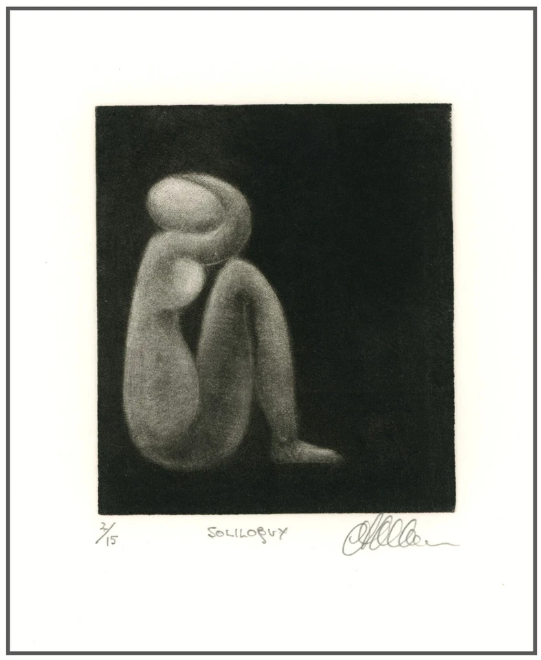 FIGURA FEMENINA; PENSAMIENTOS SILENCIOSOS. MEZZOTINT Modernista Abstracto Original Firmado Foto 1 de 1