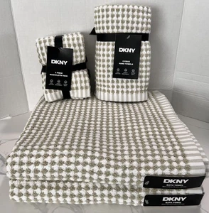8 Set DKNY Green White Monet Gingham Check Towels 2 Bath 2 Hand 4 Face Cloths - Picture 1 of 11