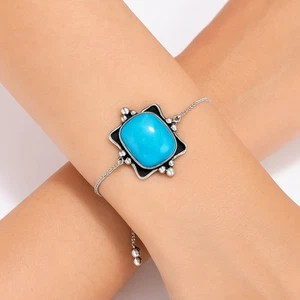Verstellbarer Schieber - seltenes Türkis Nevada Azteken Mt 925 Silber Armband B-1022 - Bild 1 von 6