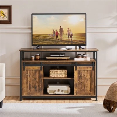 Centro de entretenimiento con soporte de TV de granja con puertas correderas de granero para televisores de 55/65 pulgadas Foto 1 de 4