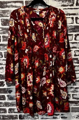 Old Navy Deep Red Floral Boho Cottagecore Autumn Dress Size L - Image 1 of 4