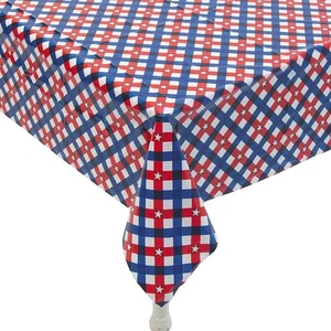 Patriotic Gingham Rectangle Disposable Plastic Tablecloth 54" x 108" - Picture 1 of 1