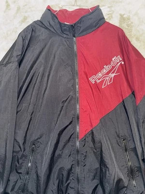 Vintage Reebok Mens Jacket XL Track Packable Hood Vented Y2K 90s Red Black - Image 1 of 4
