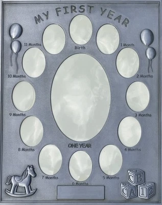 Marco de fotos de mi primer año bebé peltre con opción colgante, tiene capacidad para 12 fotos Foto 1 de 4