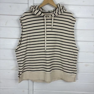 ARKET Jumper Womens Size Large Ivory Navy Striped Hooded Sleeveless Capsule - Picture 1 of 12