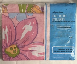 Vintage Pink Floral Fashion Manor JC Penneys FLAT Double Full Bed Sheet NOS - Picture 1 of 10