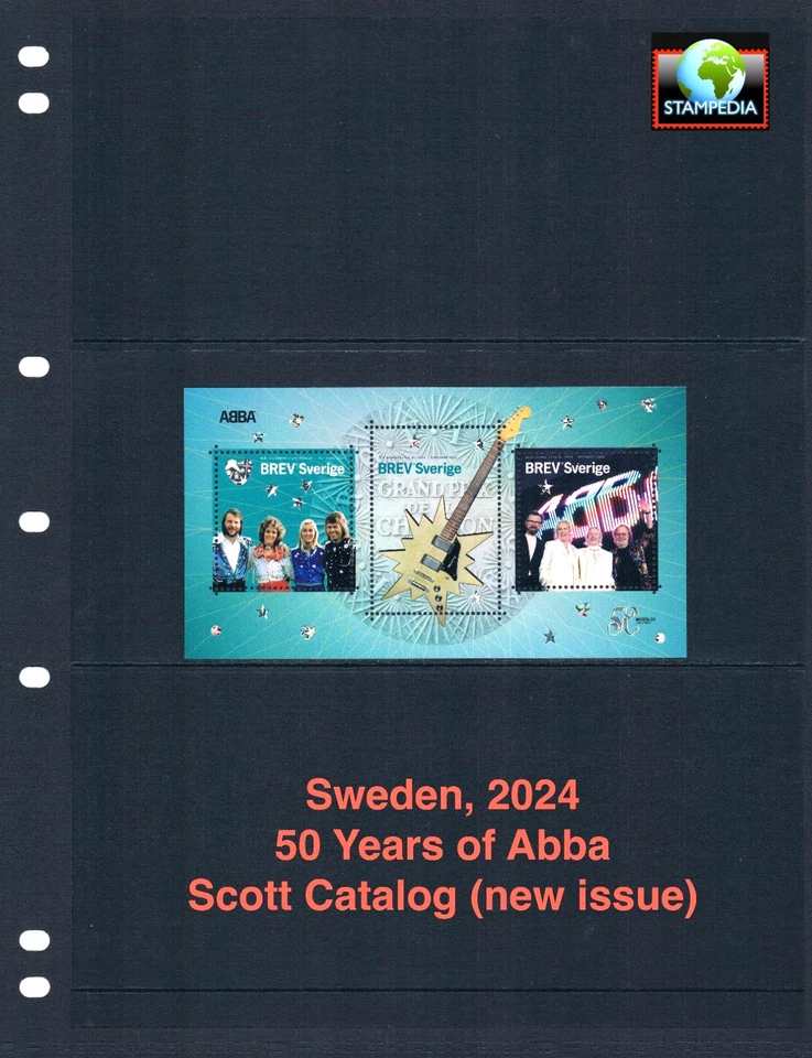 Valor Scott de $12,00 - 2024 SUECIA Abba 50 años s/s música rock CV MNH NH UM Foto 1 de 4