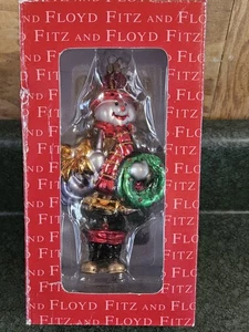 Fitz & Floyd Christmas Glass Ornament Fire and Ice Snowman - Picture 1 of 3