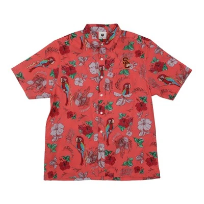 Wes and Willy Sports Fan College Team Tropical Parrot Button Up Hawaiian Shirt - Image 1 of 3
