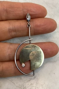 VTG Artisan Two Tone Sterling Silver Rhinestone Pac-Man Earrings Modernist One - Bild 1 von 16