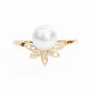 925 Sterling Silver Pearl Solitaire Ring Women Gold Plated Cocktail Wedding Band - Picture 1 of 6