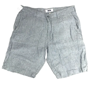 Pantalones Cortos Joseph Abboud Para Hombres 36W 100% Lino Frente Plano Gris con Rayas Azules Blancas - Imagen 1 de 8