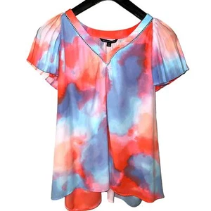Pastell Batik 2X Top Flatterärmel V-Ausschnitt Bluse blau rosa Zac & Rachel NEU - Bild 1 von 7