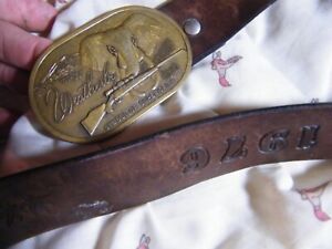 Weatherby Magnum Caliber Brass Belt Buckle w/  Custom Leather Belt 1776-1976