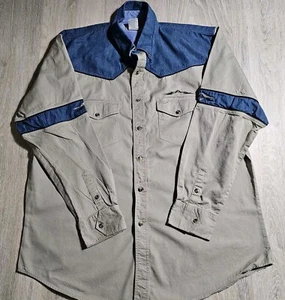 Vtg Express Rider Aztec Western Beige And Denim Shirt Southwestern Size XL - Picture 1 of 18