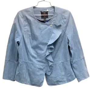 Isaac Mizrahi Live Suede Leather Jacket, Light Blue, Womens Size 12 - Picture 1 of 3
