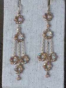 gold Wire beaded crystal stones drop dangle earrings chandelier - Picture 1 of 4