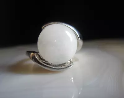 Ring Edelstahl Milchachat dekorativ präsent 18,5 mm 7 g seltener Stein edel - Bild 1 von 4