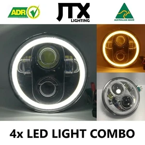 JTX, 2pr. Chrome LED Headlights, 5 3/4", White Halo, Flashes Amber - Picture 1 of 10