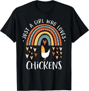 Just A Girl Who Loves Chickens Rainbow Gifts Poultry Lover Gift Unisex T-Shirt - Picture 1 of 3