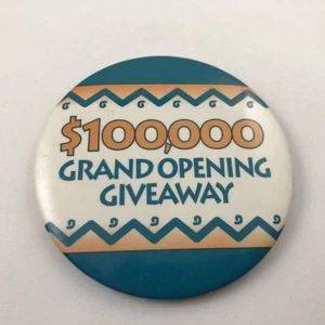 $100,000 GRAN SORTEO DE APERTURA Vintage Casino Promo Botón Pinback - Imagen 1 de 2