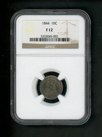 1844 US Seated Dime 10c .10 NGC F12 Nice Circulated Example Premium Date Fine 12 Cover