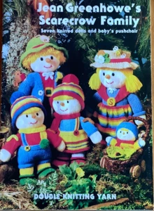 Jean Greenhowe’s Scarecrow Family - 7 knitted dolls & Pushchair - Picture 1 of 2