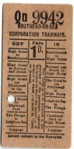 Tram Ticket - Southend-on-Sea Corp Tramways 1d - Picture 1 of 2