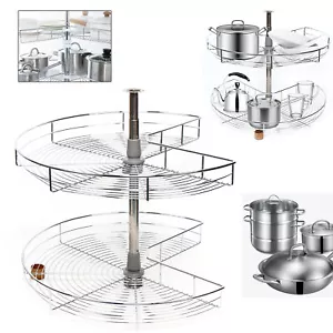 KITCHEN PANTRY CORNER ROTATING CAROUSEL REVOLVING WIRE BASKET Silver 270° 710mm - Picture 1 of 12