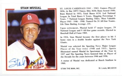 Stan Musial Signed Autographed Postcard Photo Beckett BAS  - Image 1 of 2