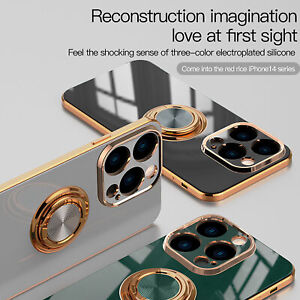 For iPhone 15 14 13 12 11 Pro Max XS XR 8/7 Plus Luxury Plating Ring Case Cover