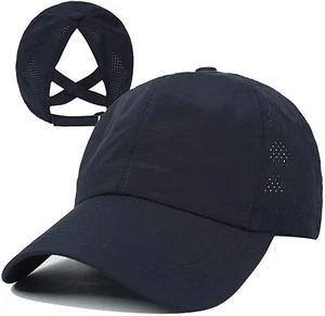Gorra de béisbol para mujer Criss Cross cola de caballo ajustable moño alto desordenado gorra NEGRA - Imagen 1 de 7