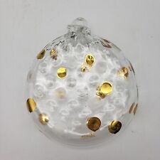 Slavia Round Flat Handblown Christmas Ornament Gold White Clear Polka Dots