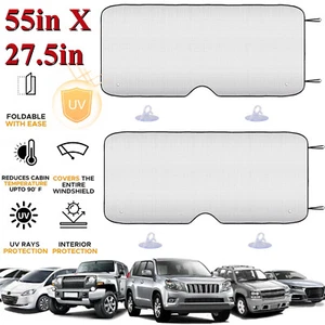 2PCS Foldable Car Windshield Sunshade Front Window Visor Sun Shade Cover Block - Picture 1 of 12
