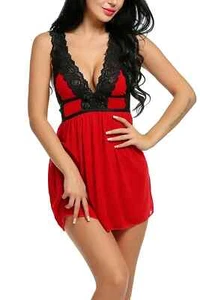Lace Nightgown Set - Sexy Lingerie Ensemble, Sheer Lace Chemise with Matching - Picture 1 of 6