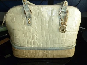 Vintage Brahmin 3 tone yellow croc skin leather hand bag w/ matching wallet - Picture 1 of 12