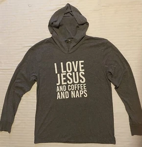 Next Level- Jesus - Coffee - Naps - Religious Women’s Hooded LS T-shirt Tee Sz M - Picture 1 of 7
