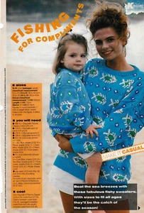 Vintage knitting pattern double knitting colourwork fishes sweater 22-42 chest - Picture 1 of 1