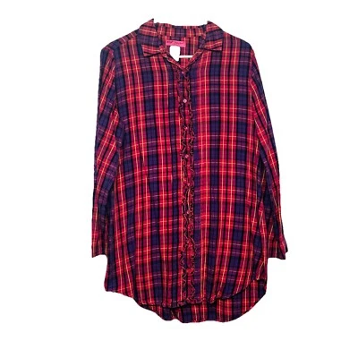 Betsey Johnson Intimates M Franela Cuadros Abotonada Camisa para Dormir Manga L Conjunto de 2 Foto 1 de 4