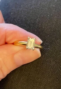 14k White Gold Emerald Cut 0.52 Carat Diamond Engagement Size 8.25 - Picture 1 of 3